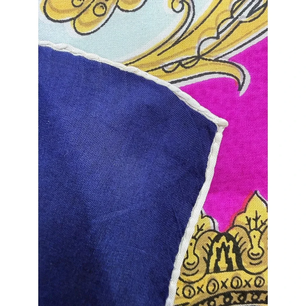 Vintage Silk Hand Rolled Paisley Scarf Purple Pink Green 33 x 33